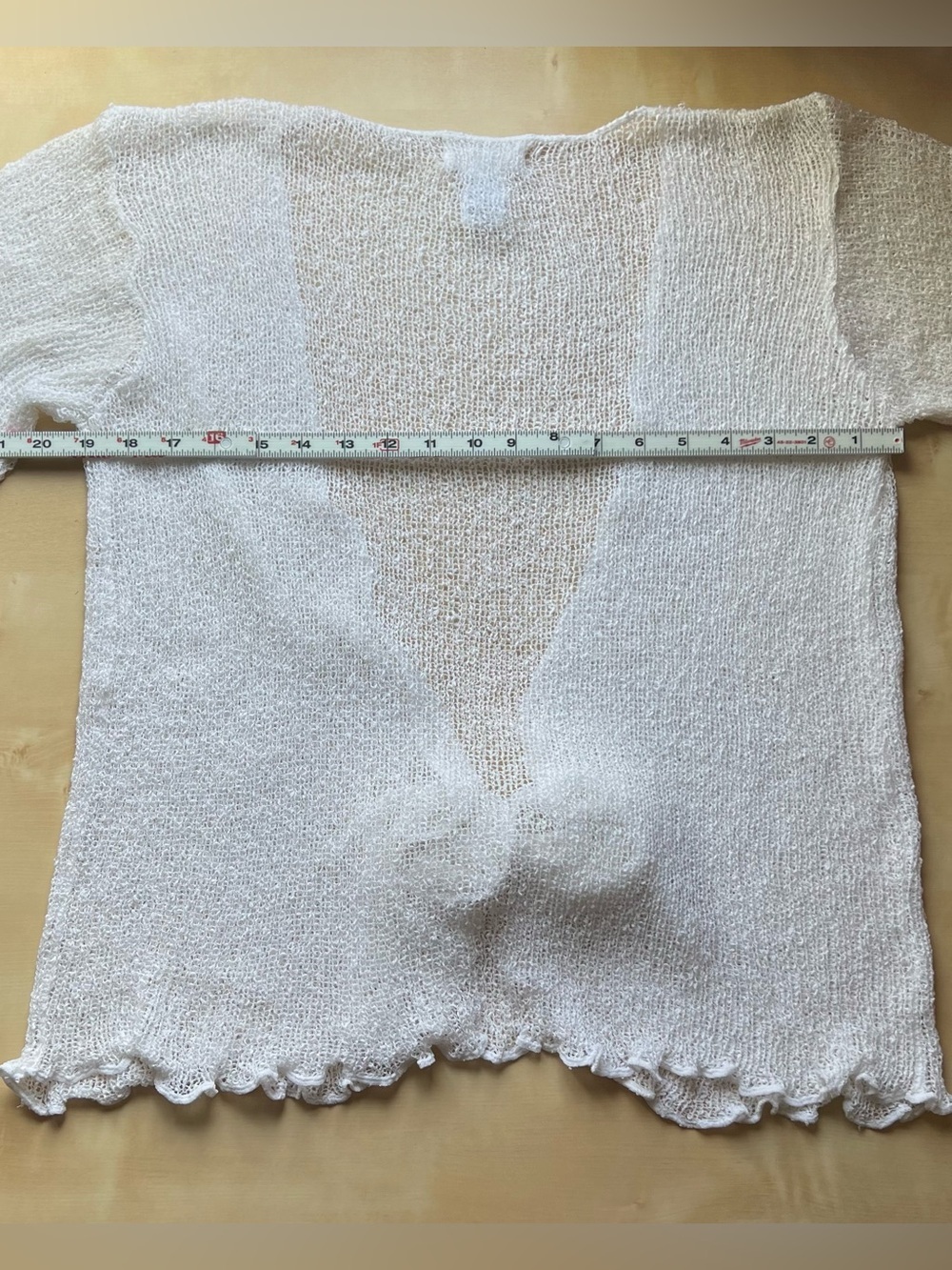Romantic Ethereal Sheer Knit Tie-Front Cardigan-Boho Mesh Shrug Lettuce Edge - Picture 6 of 9